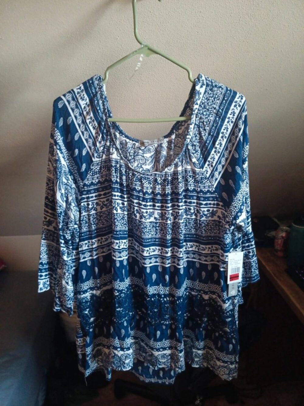 white and blue striped boho bohemian top relaxed fit by absolutely famous new w